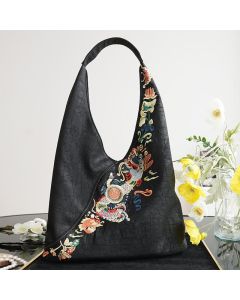 Buddha Stones Fish Flower Phoenix Embroidery Xiangyunsha Silk Shoulder Bag - SaddleBrown Phoenix Embroidery 53*14*36cm