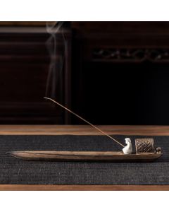 Buddha Stones Fisherman Zen Healing Brown Ceramic Stick Incense Burner Decoration - 30.5*3.5*4.2cm