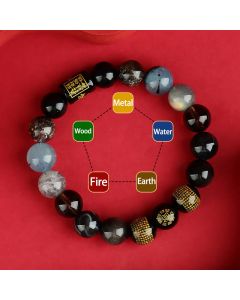 Buddha Stones Five Elements God Of Wealth Various Crystal Agate Wealth Luck Bracelet - Earth(10mm)