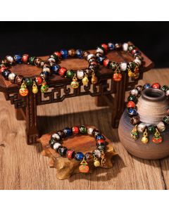 Buddha Stones Five Elements Gold Swallowing Beast Family Charm Liuli Glass Bead Luck Bracelet - Liuli Glass Bead&Copper Gold Swallowing Beast Family / 14mm(15 Beads)