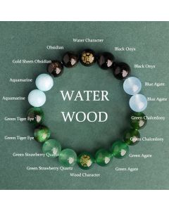 Buddha Stones Five Elements Various Agate Crystal Black Onyx Green Chalcedony Aquamarine Wisdom Bracelet - Wood Fire(Wrist Circumference: 14-16cm) / 12mm