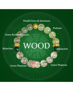 Buddha Stones Five Elements Various Agate Crystal Green Phantom Rutilated Quartz Green Grape Agate Malachite Luck Bracelet - Earth(Wrist Circumference: 14-16cm)