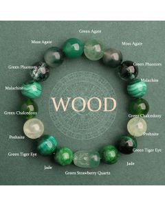 Buddha Stones Five Elements Various Agate Crystal Green Strawberry Quartz Moss Agate Green Phantom Luck Bracelet - Gold(Wrist Circumference: 14-16cm) / 8mm