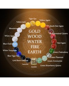 Buddha Stones Five Elements Various Agate Crystal Red Agate Gold Sheen Obsidian Yellow Agate Luck Bracelet - Five Elements(Wrist Circumference: 14-16cm) / 12mm
