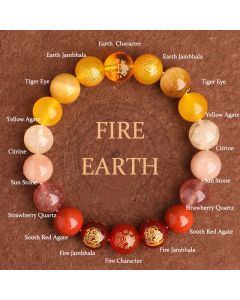Buddha Stones Five Elements Various Agate Crystal South Red Agate Strawberry Quartz Sun Stone Citrine Luck Bracelet - Gold Water(Wrist Circumference: 14-16cm) / 12mm