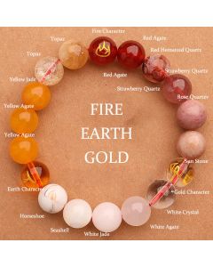 Buddha Stones Five Elements Various Agate Crystal Sun Stone Wisdom Bracelet - Wood Fire Earth(Wrist Circumference: 14-16cm) / 6mm