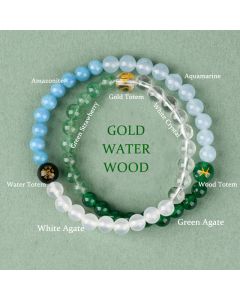 Buddha Stones Five Elements Various Crystal Agate Strawberry Quartz Wisdom Bracelet - Earth Gold Water(Wrist Circumference: 14-16cm)