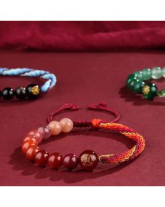 Buddha Stones Five Elements Various Crystal Agate Wealth Reincarnation Knot Braid Bracelet - Earth(Wrist Circumference 14-20cm)