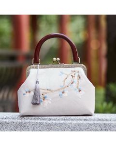Buddha Stones Flower Embroidery Handbag Crossbody Bag - Light Blue 19*8*28cm