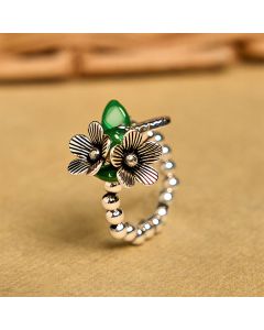Buddha Stones Flower Pattern Copper Alloy Luck Elastic Rope Ring - 14-20 mm(Elastic Rope)