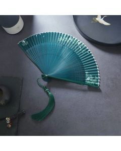 Buddha Stones Flower Plain Handheld Polyester Tassel Bamboo Folding Fan 21cm - Wood Color 21cm