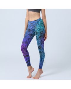 Buddha Stones Flowers And Leaves Pattern Print Gym Leggings Women's Yoga Pants - SlateBlue / US4，UK/AU8，EU36 (S)