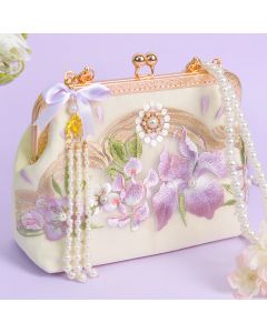Buddha Stones Flowers Embroidered Tassel Pendant Pearl Metal Chain Crossbody Bag Handbags - Light Purple Flower Embroidery 22*17*7cm