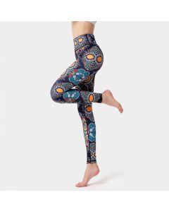 Buddha Stones Flowers Leaves Birds Print Pants Sports Fitness Yoga Dance Leggings Women's Yoga Pants - Dark Blue / US8-10，UK/AU12-14，EU40-42 (XL)