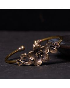 Buddha Stones Flowers Leaves Copper Brass Luck Healing Cuff Bracelet Bangle - Double Flowers(Wrist Circumference: 14-17cm)