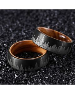 Buddha Stones Forest Pattern Wood Tungsten Steel Strength Ring - White / 22.7 mm