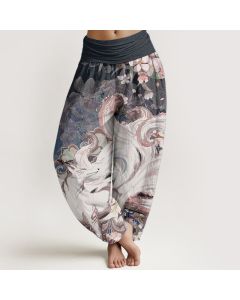 Buddha Stones Cotton Fox Cherry Blossoms Women's Elastic Waist Harem Pants - SaddleBrown / US2，UK/AU6，EU34 (XS)
