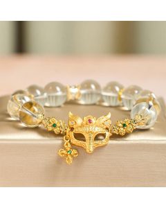 Buddha Stones Fox Cross Charm White Crystal Beaded Protection Bracelet - White Crystal(Wrist Circumference: 14-19cm)