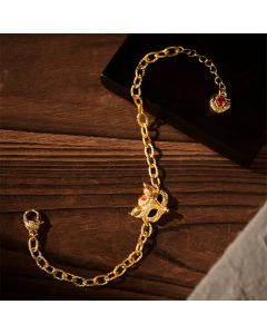 Buddha Stones 24k Gold Plated Brass Fox Design Heart Charm Chain Bracelet - Brass(Wrist Circumference: 16-19cm)