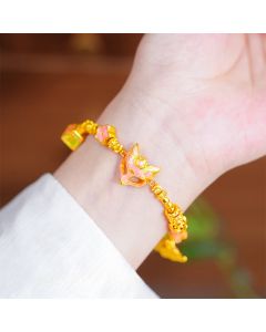 Buddha Stones 24k Gold Plated Brass Fox Fu Character Ruyi Charm Luck Bracelet - Brass(Wrist Circumference: 16-19cm)