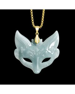 Buddha Stones Fox Mask Jade Titanium Steel Necklace Luck Pendant - Jade(Large)