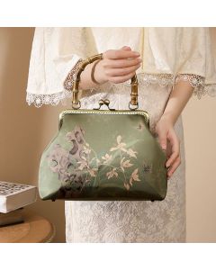 Buddha Stones Green Plants Mountains Bamboo Handle Metal Chain Crossbody Bag Handbags - Orange 28*7*20cm