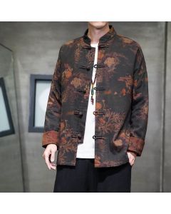 Buddha Stones Frog-Button Chinese Tang Suit Long Shirt Cotton Men Jacket Clothing - Black / US/UK/AU34，EU44 (M)