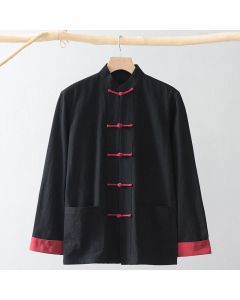 Buddha Stones Frog-Button Chinese Tang Suit Shirt Cotton Linen Men Jacket Clothing - Red Shirt&White Frog Button / US/UK/AU44，EU54 (4XL)