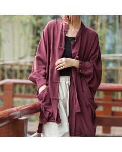 Buddha Stones Frog-Button Long Sleeve Zen Meditation Open Front Jacket With Pockets - Gray，US4-14，UK/AU8-18，EU36-46 (F)