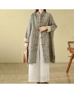 Buddha Stones Frog-button Vine Leaves Women's Coat With Pockets - PaleVioletRed / US14，UK/AU18，EU46 (2XL)