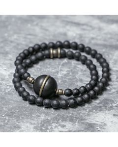 Buddha Stones Frosted Cut Surface Black Onyx Ebony Beads Double Wrap Protection Bracelet - Black Onyx Ebony(Wrist Circumference: 17-17.6cm)