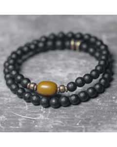 Buddha Stones Frosted Cut Surface Black Onyx Topaz Beads Double Wrap Protection Bracelet - Black Onyx Topaz(Wrist Circumference: 17-17.6cm)