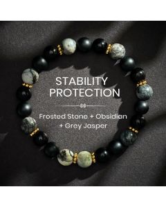 Buddha Stones Frosted Stone Black Obsidian Grey Jasper Beads Activate Bracelet - 8mm