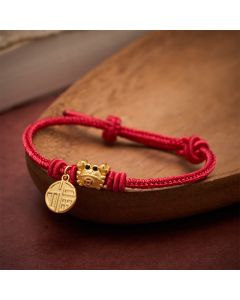 Buddha Stones Fu Character Chinese Coin Red String Fortune Bracelet - Dark Red(Wrist Circumference: 6.7–7.5 in/17–19 cm)