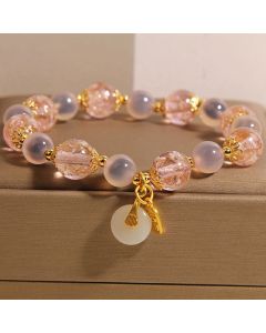 Buddha Stones Fu Character Peace Buckle Liuli Candy Agate Healing Bracelet - Liuli(Wrist Circumference 15-16cm)