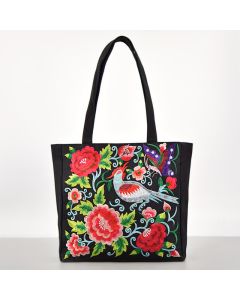 Buddha Stones Galsang Magpie Peony Camellia Chrysanthemum Embroidery Canvas Shopping Purse Handbag Shoulder Bag - Phoenix Chrysanthemum