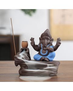 Buddha Stones Ganesh Elephant Purple Clay Backflow Smoke Fountain Protection Stick Incense Burner - Green 10.1*11cm