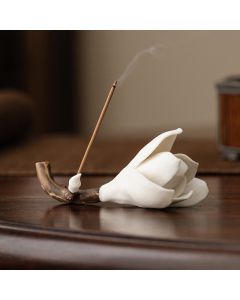 Buddha Stones Gardenia Flower Pattern Ceramic Healing Incense Burner Decoration - Purple 8.5cm*3.5cm