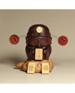 Buddha Stones God Of Wealth Caishen Black Walnut Beech Statue Fu Character Copper Coins Home Decoration - 3.54*2.95*2.36 in (9*7.5*6cm)