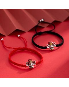Buddha Stones God of Wealth Handmade Thread Luck Strength Braid Bracelet - Black Rope(Bracelet Size 14-24cm)