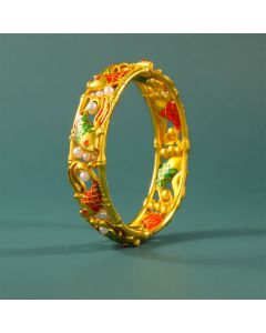 Buddha Stones Gold-Plated Brass Koi Fish Success Vintage Chinese Cuff Bracelet Bangle - Koi Fish(Success ♥ Determination)