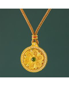 Buddha Stones Gold Plated Brass Om Mani Padme Hum Wisdom Rotating Round Necklace - Golden Rope