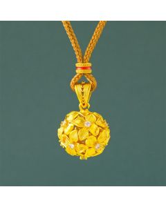 Buddha Stones Gold Plated Brass Openwork Hydrangea Pendant Necklace - Golden Rope