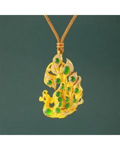 Buddha Stones Gold Plated Brass Peacock Self Confidence Necklace - Golden Rope