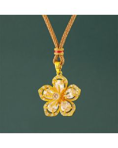 Buddha Stones Gold Plated Brass Plum Blossom Harmonic Connection Pendant Necklace - Golden Rope