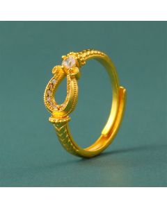 Buddha Stones Gold Plated Brass Vintage Horseshoe Buckle Design Open Ring - Approx. 16-19mm(US5-US9)