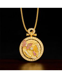 Buddha Stones Gold Plated Copper Butterfly Transformation Rotating Round Pendant Necklace - Butterfly
