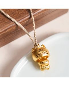 Buddha Stones Gold Plated Copper Cat Charm Healing Necklace - Copper(Wealth ♥ Luck)