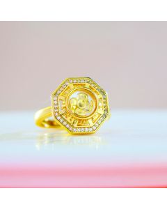 Buddha Stones Gold Plated Copper Windmill Feng Sheng Shui Qi Luck Wealth Adjustable Ring - Gold Plated Copper Two Layers Synthetic Zirconium(Adjustable)