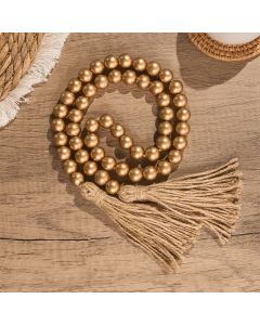 Buddha Stones Gold Rustic Wooden Bead Garland with Tassels Mindful Living Decor
